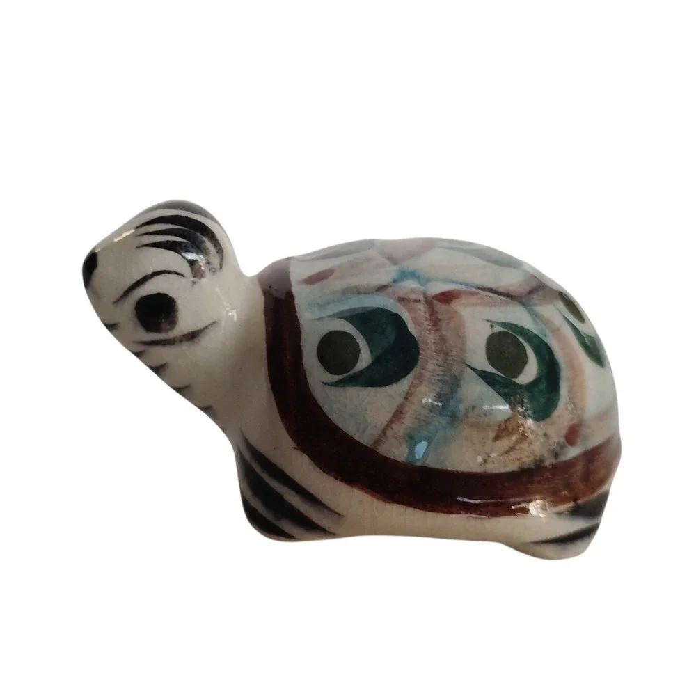 Vintage Tonala Mexican Folk Art Hand Painted Ceramic Turtle Figurine Glazed - Picture 2 of 6
